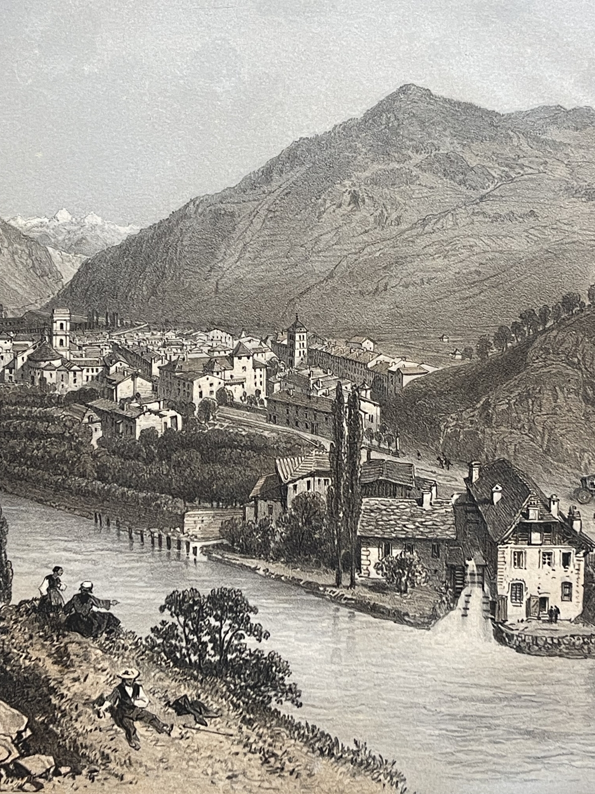 moutiers_savoie_antique_lithograph_1864_felix_benoist_french_alps_river_town