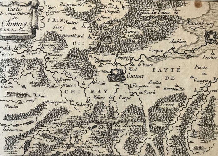 chimay_hainaut_belgium_gravure_au_burin_chimai_belgique_plan_circa_1663