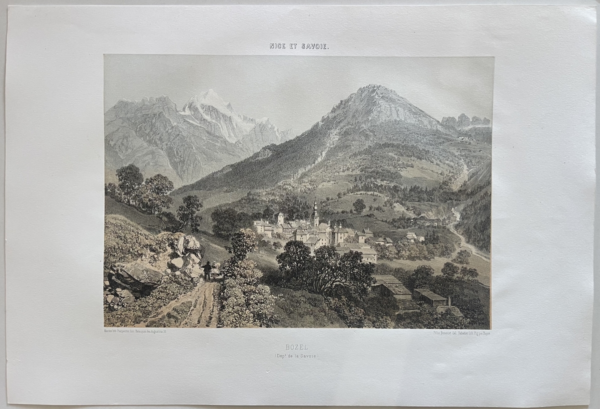 antique_french_lithograph_bozel_savoie_alpine_village_landscape_1864_alpes
