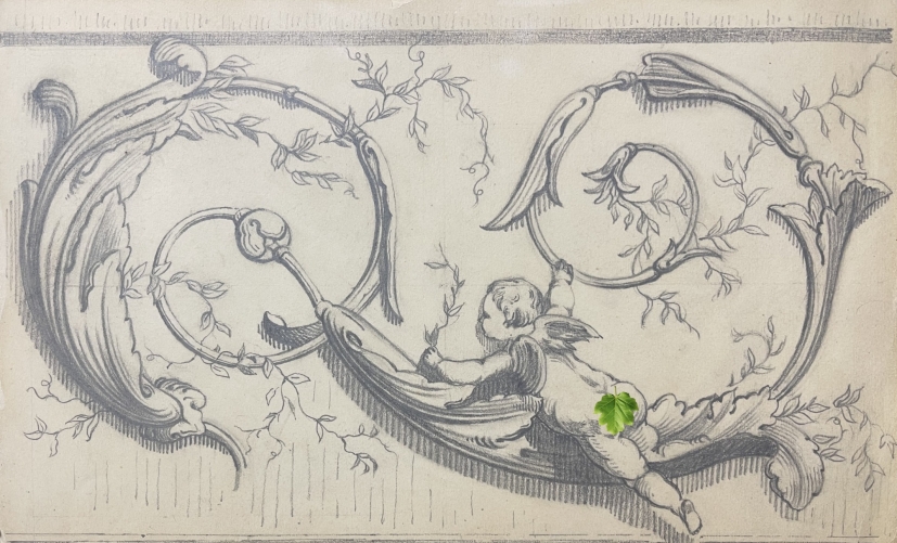 ange_et_volutes_vegetales_ornemaniste_anonyme_vers_1840_dessin_graphite