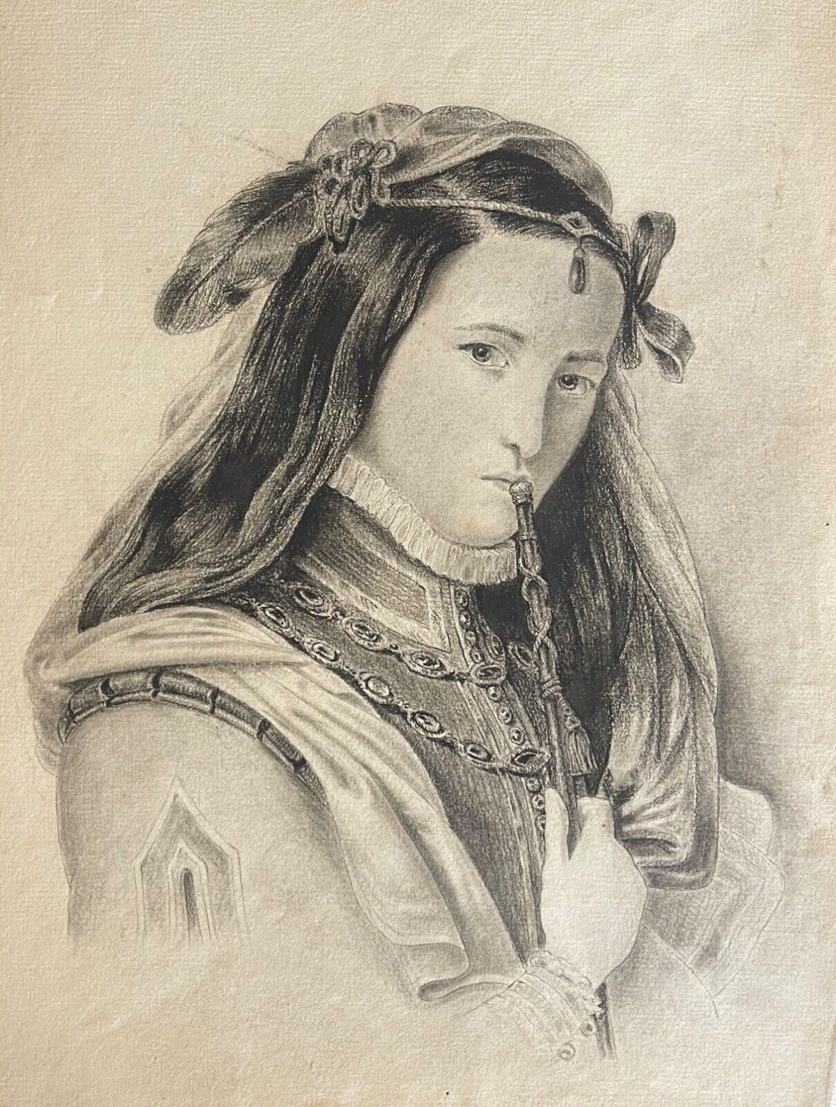 renaissance_femme_robe_a_col_haut_inconnue_vers_1560_dessin_fusain_vers_1850