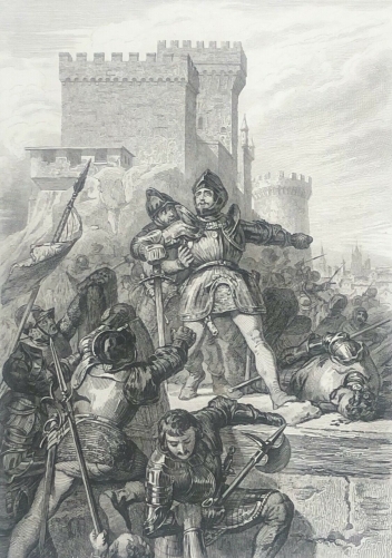 bayard_chevalier_pierre_du_terrail_blesse_a_brescia_1524_italie_gravure_1840