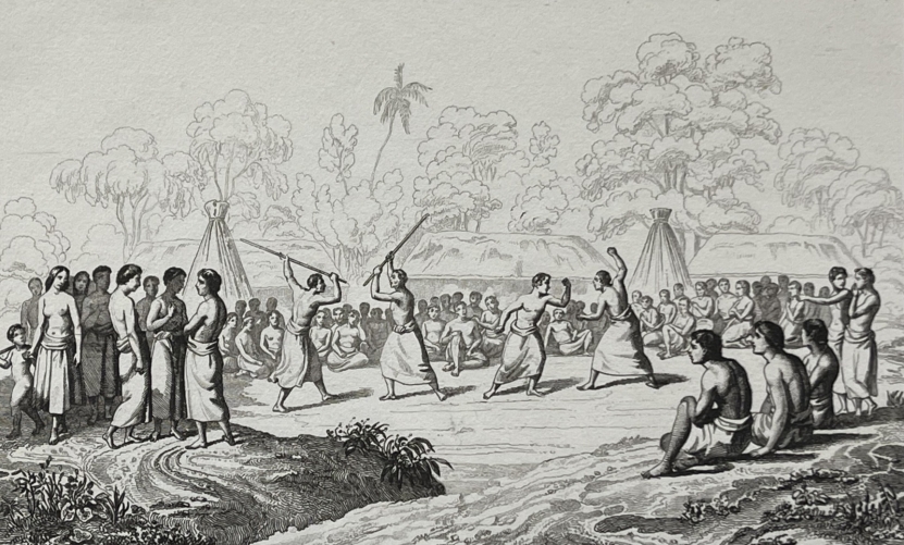 partager_tonga_1836_native_festival_&_spear_dance_polynesie_oceanie_dumont_durville