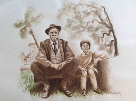 superbe_et_grande_aquarelle__grand_pere_et_enfant,_signe_