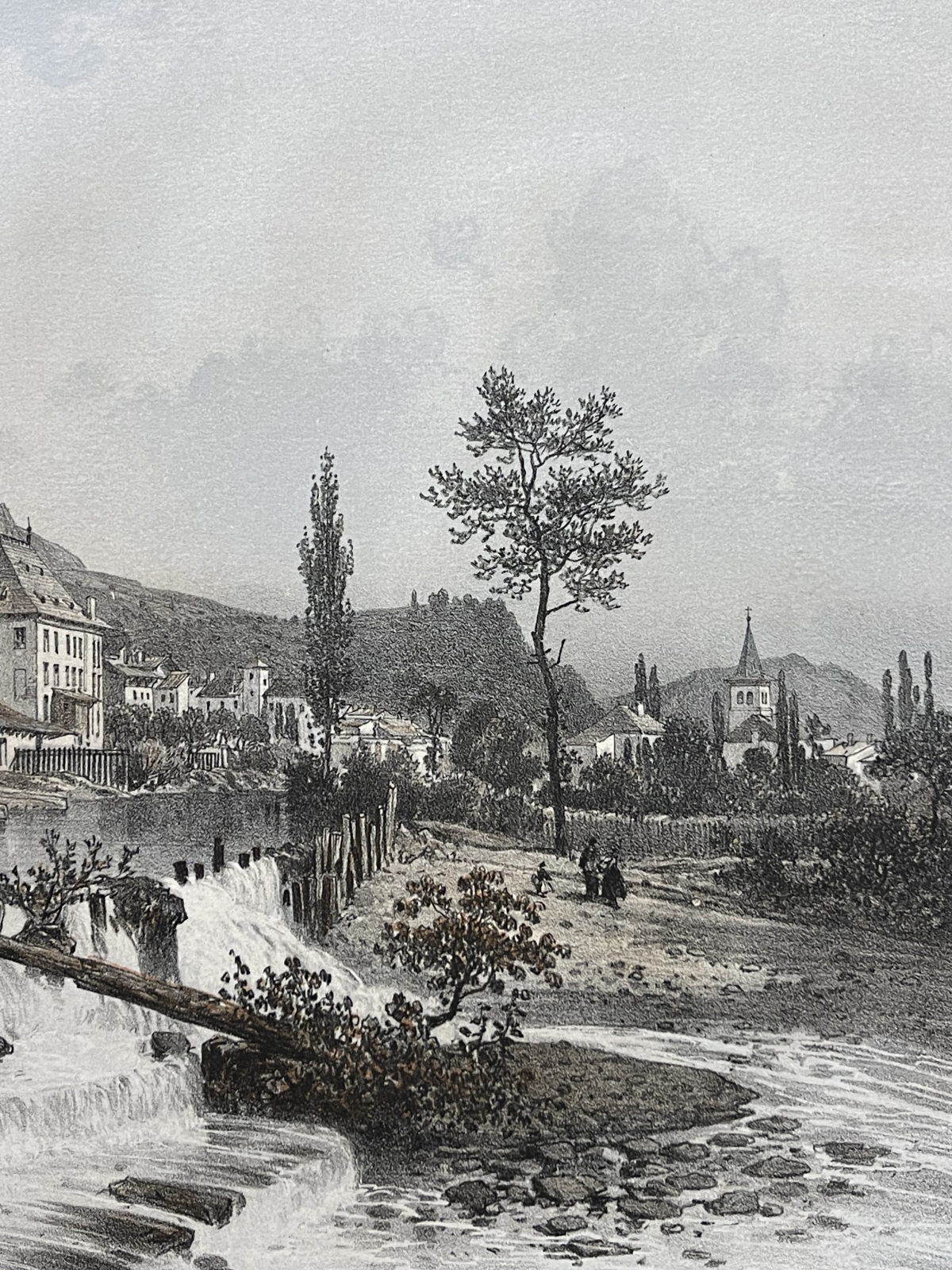 la_rochette_france_antique_lithograph_1864_benoist_savoy_river_view_savoie
