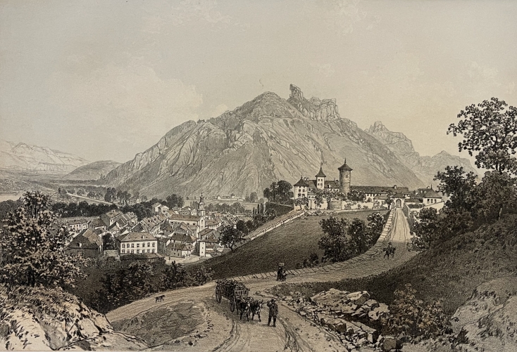 faverges_haute_savoie_1860_lithograph_felix_benoist_alps_antique_print