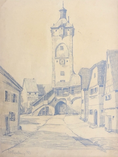 rothenburg_ob_der_tauber_dessin_graphite_de_1913_baviere_rothembourg_allemagne