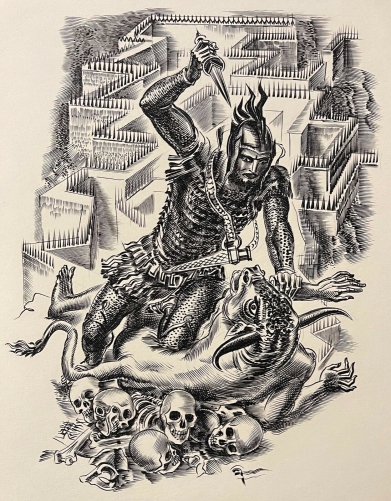 thesee_labyrinthe_du_minotaure_gravure_1967_d_albert_decaris_1901-1988_grece