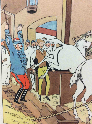 pochoir__cavalier_illustrateur_?_circa_1910__officier_hussard,_chevaux_tarbes_