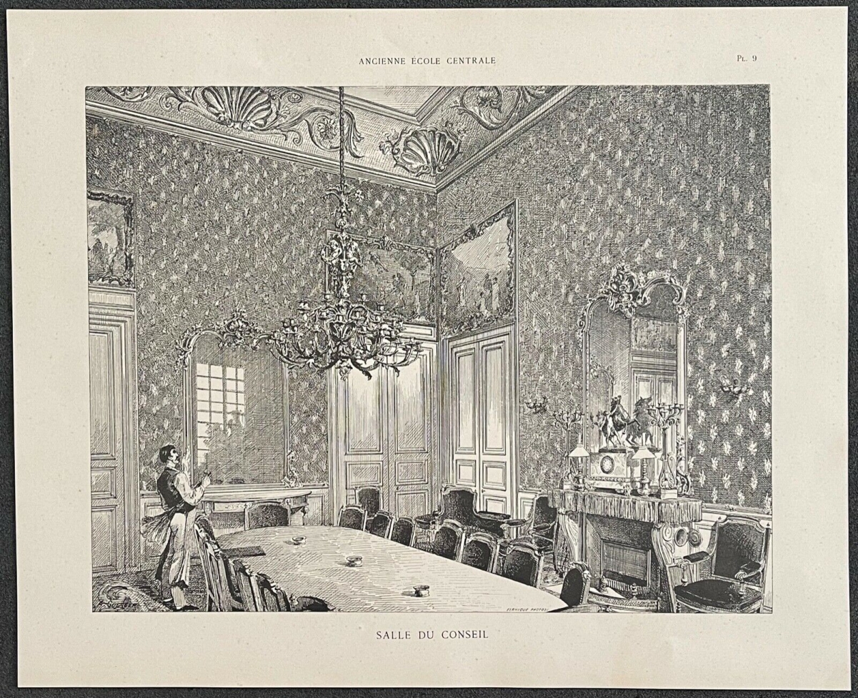 ecole_centrale_paris_ou_ecp_refectoire_gravure_de_1884_france