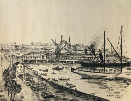 alger_le_port_encre_vers_1910_signee_helene_gauthier_algerie_40_cm_par_31,5_cm