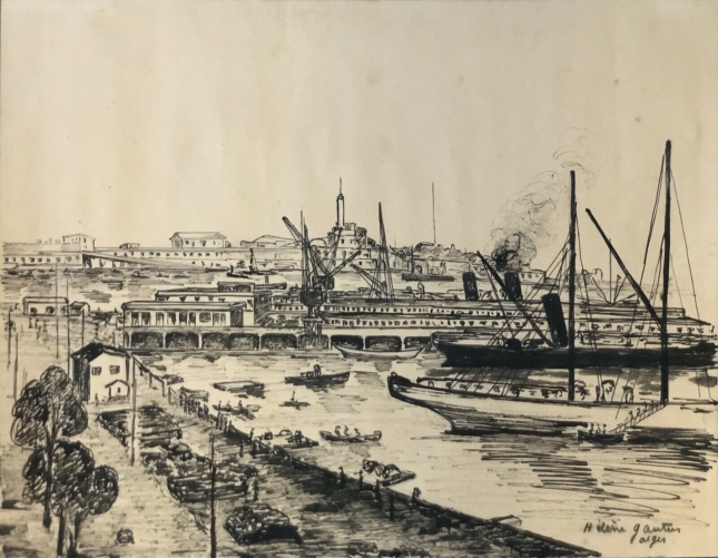 alger_le_port_encre_vers_1910_signee_helene_gauthier_algerie_40_cm_par_31,5_cm