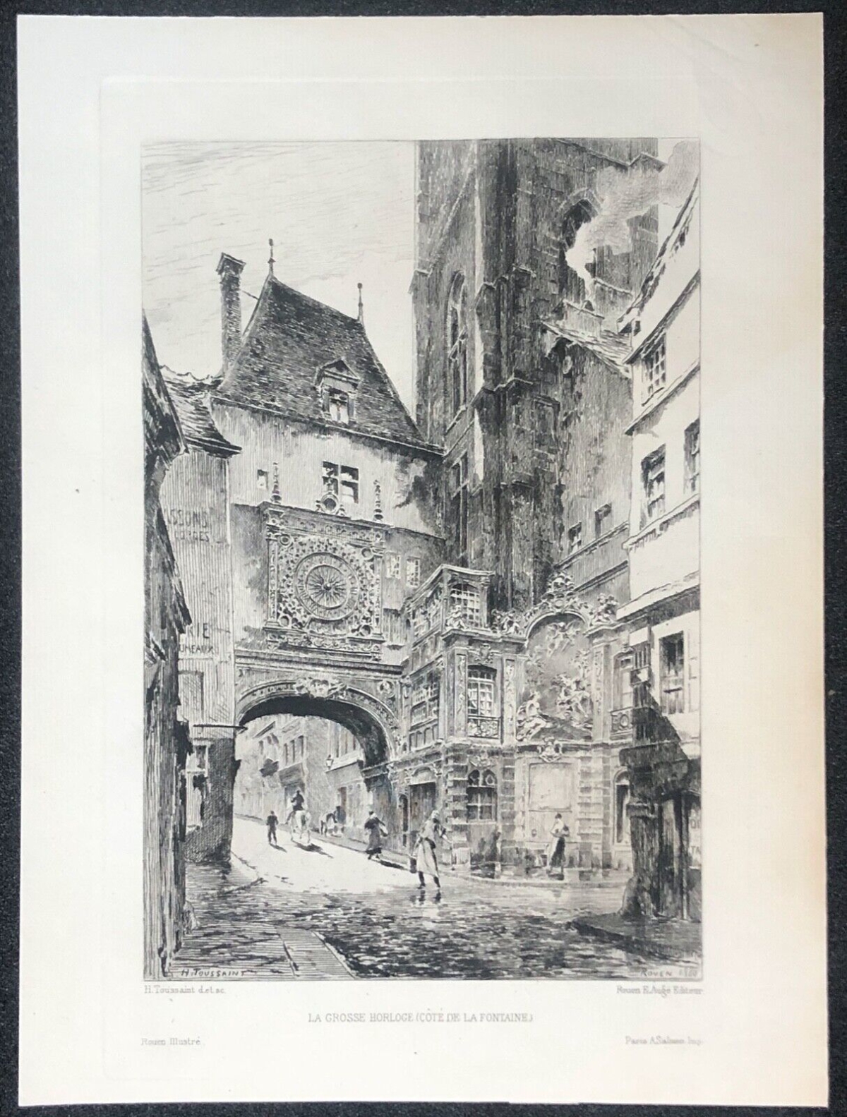 rouen_la_grosse_horloge_gravure_pointe_seche_1880_henri_toussaint_1849-1911