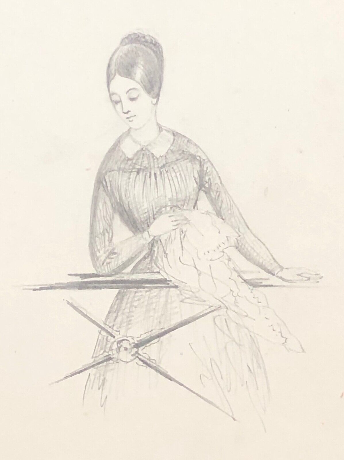 la_blanchisseuse_dessin_anonyme_vers_1840_pressing_repassage_fer_a_repasser