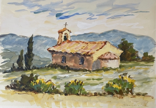 provence_chapelle_provencale_d???inspiration_romane_aquarelle_xxe_siecle_france
