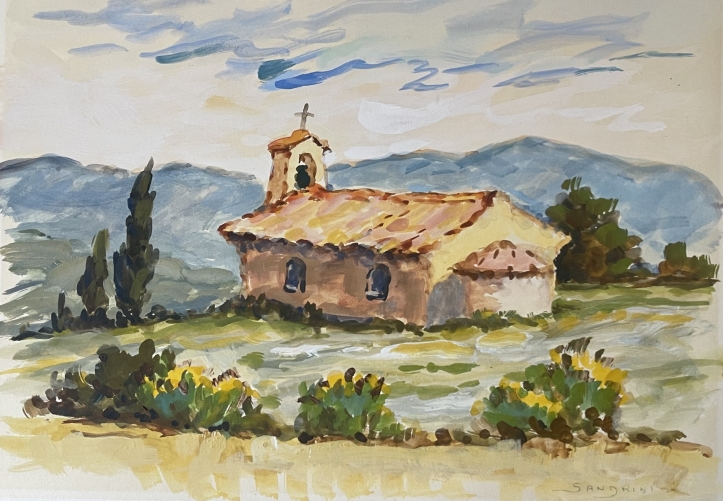 provence_chapelle_provencale_d???inspiration_romane_aquarelle_xxe_siecle_france