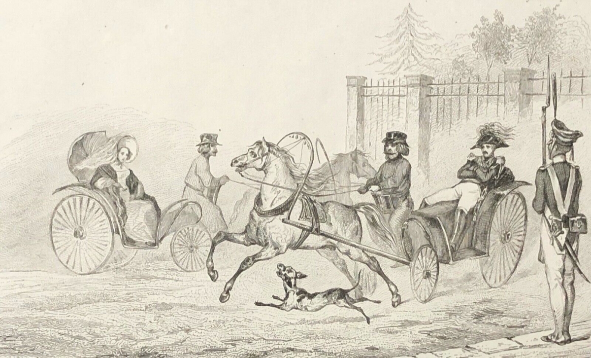 russie_droschki_cabriolet_caleche_equipage1838_cheval_uniforme_ombrelle_chapeau