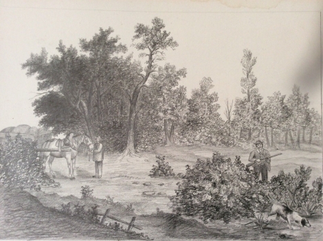 chasseur_et_paysan_normandie_dessin_circa_1870_anonyme_?_chien_cheval