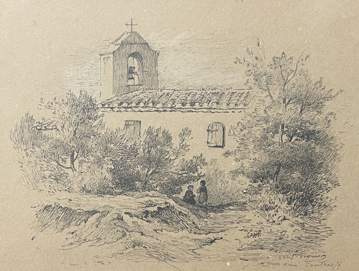 chapelle_de_provence_dessin_encre_de_1881_signe_viguery_france