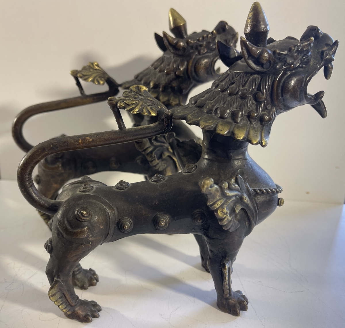 chine_pair_antique_chinese_bronze_mythical_guardian_beasts_male_female_19th