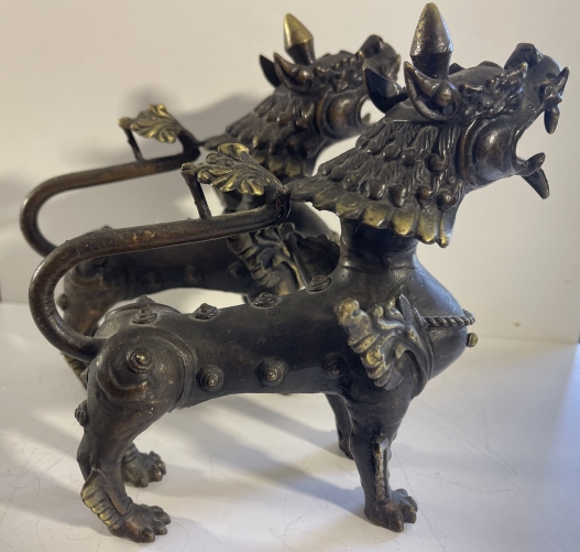 chine_pair_antique_chinese_bronze_mythical_guardian_beasts_male_female_19th
