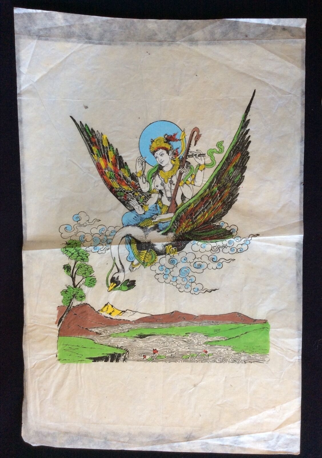 bouddhisme_hindouisme_grand_estampage_rehausse_xxe_papier_riz_hinduism_buddhism