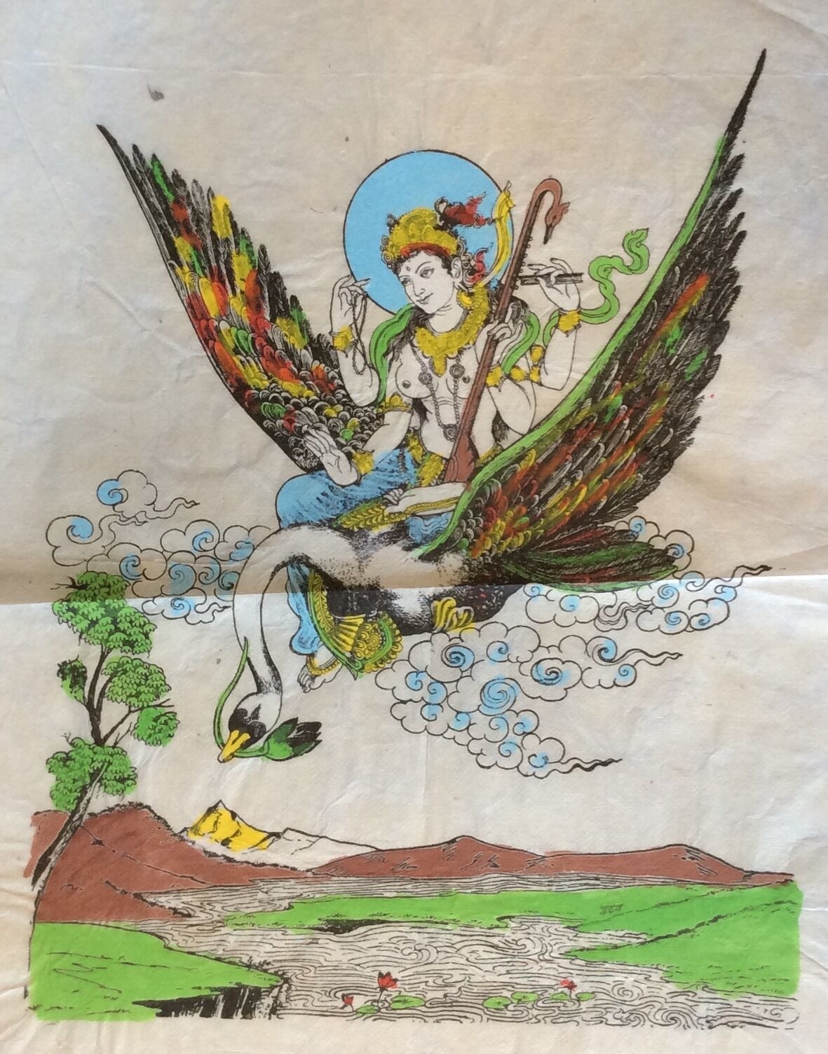 bouddhisme_hindouisme_grand_estampage_rehausse_xxe_papier_riz_hinduism_buddhism