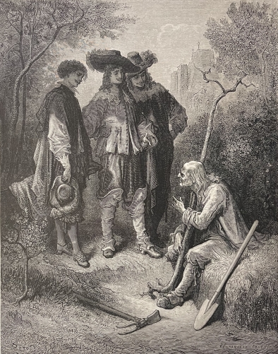 le_vieillard_et_les_trois_jeunes_hommes_fables_la_fontaine_gustave_dore_gravure