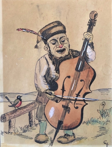 la_contrebasse__aquarelle_signee_?_travail_etranger_?_de_grande_qualite_