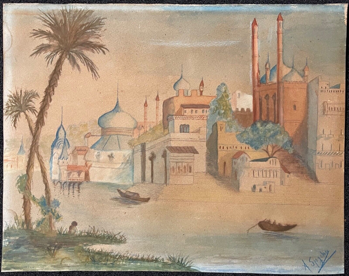cawunpur_indostan_19th_century_indian_river_scene_watercolour_a_spycher