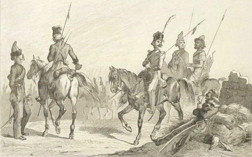 russie_cosaques_gravure1838_pantalon_toque_cosaque_uniforme_cavalerie_chevaux