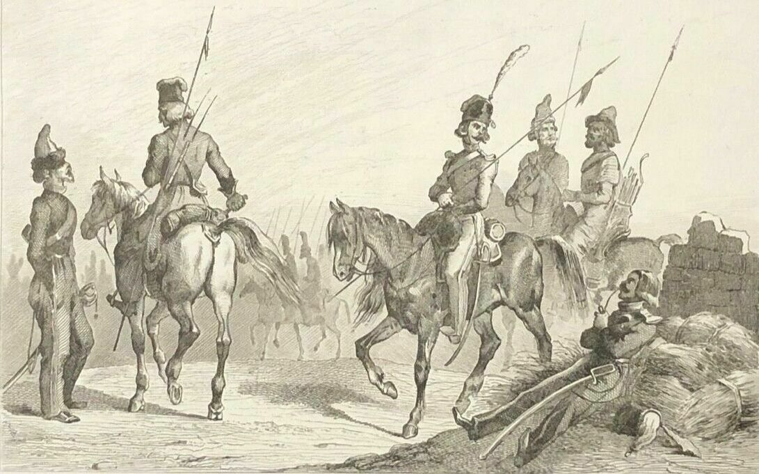 russie_cosaques_gravure1838_pantalon_toque_cosaque_uniforme_cavalerie_chevaux