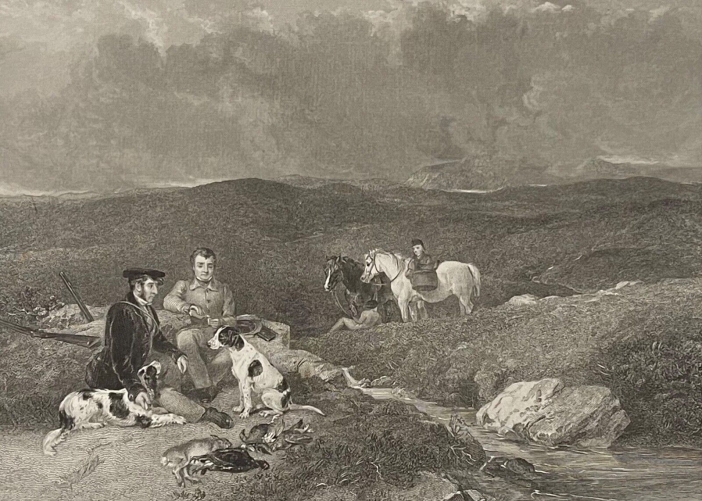 abraham_cooper_dejeuner_de_chasse_chien_graveur_shenton_estampe_de_1837