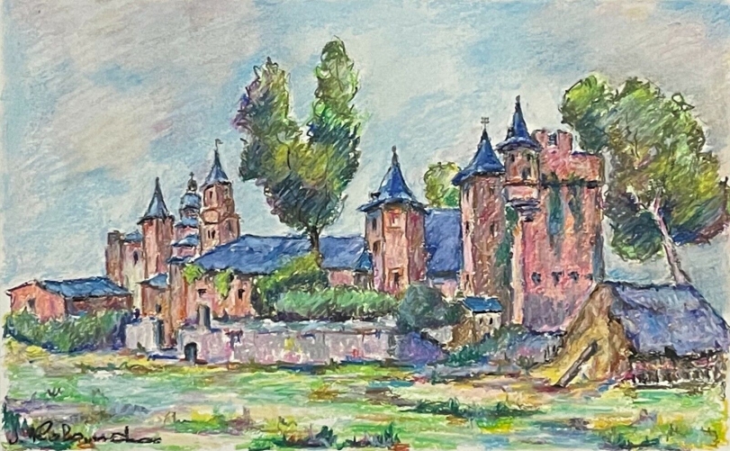 village_de_provence_paysage_pastel_gouache_xxe_signe_j_roland_france