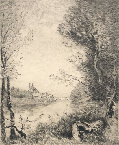 camille_corot_vue_de_mantes_yvelines_graveur_pinet_pointe_seche_1910_barbizon