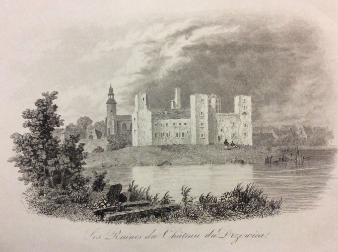 ruines_du_chateau_du_drzewica_pologne_gravure_xix_e_castle_poland