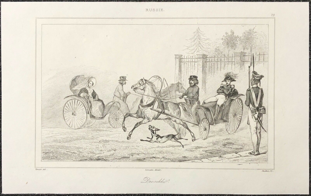 russie_droschki_cabriolet_caleche_equipage1838_cheval_uniforme_ombrelle_chapeau