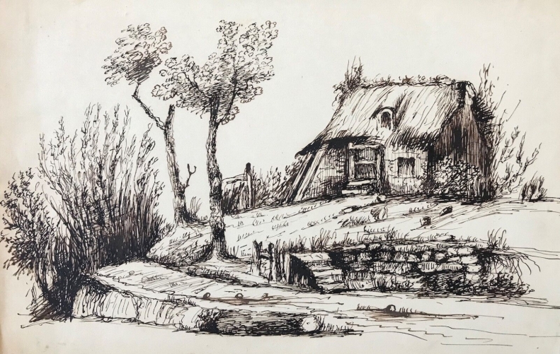 chaumiere_moyen_age_medievale_encre_vers_1862_picardie_ou_ile-de-france