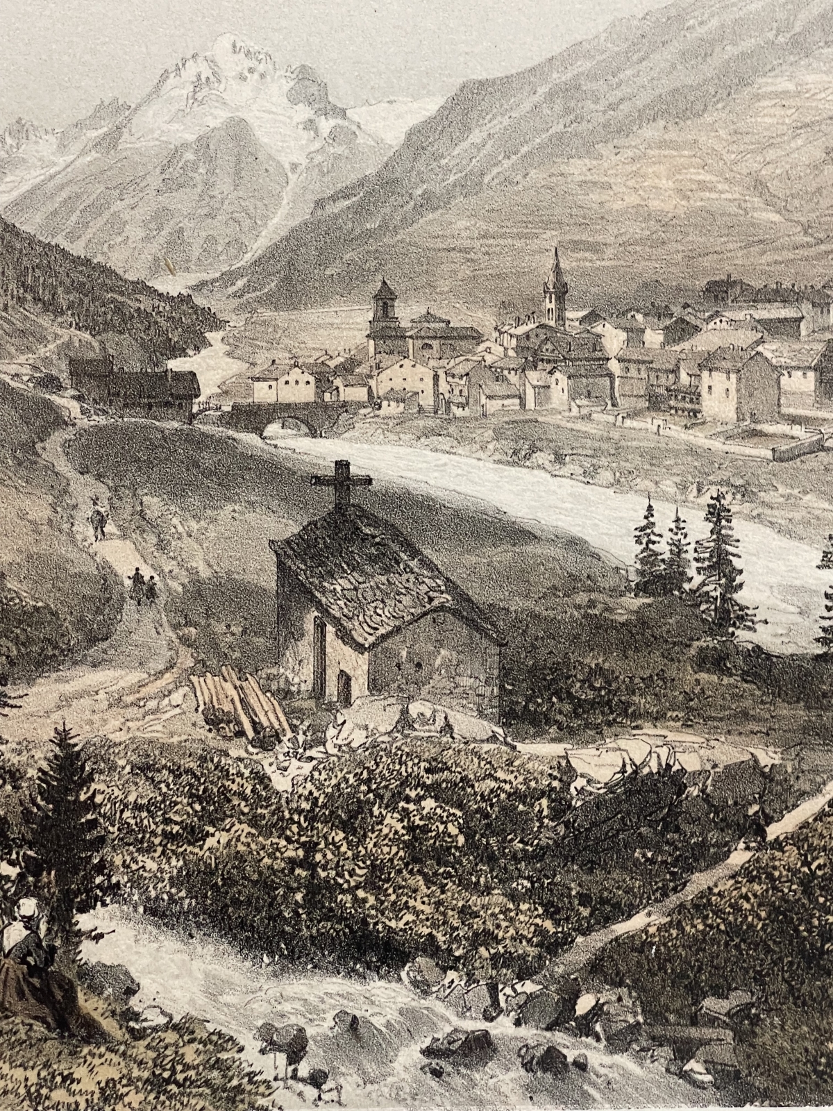 lanslebourg_savoie_antique_lithograph_1864_felix_benoist_french_alps_village