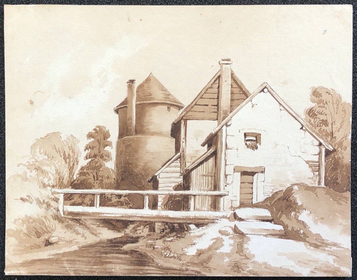 ferme_et_pigeonnier_francais_lavis_dencre_anonyme_verts_1840_france