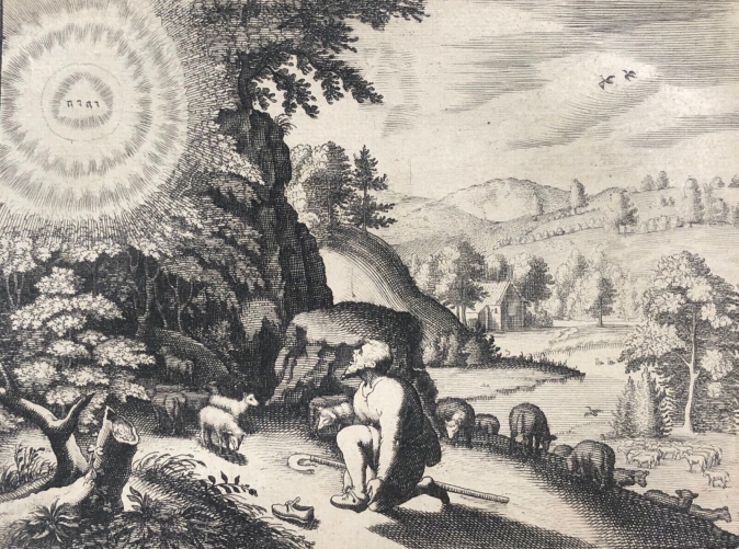 moise_et_le_buisson_ardent_1723_de_claude_duflos_apres_hendrick_goltzius