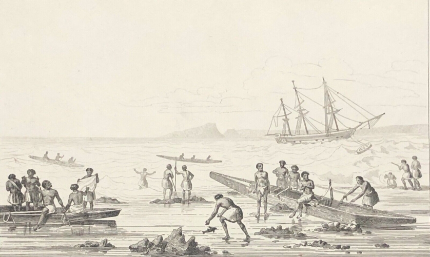 iles_tonga_pirogue_des_naturels_naviguant_dans_les_recifs_oceanie_1837_polynesie