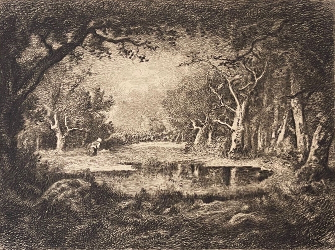diaz_de_la_pena_la_mare_dans_la_clairiere_graveur_greux_en_pointe_seche_circa_1910