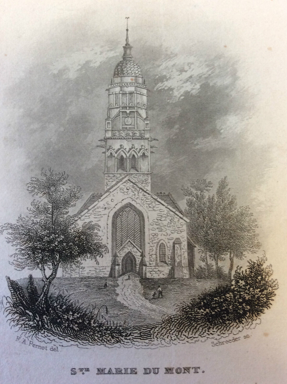 sainte_marie_du_mont_manche_gravure_sur_acier_milieu_xixe_france