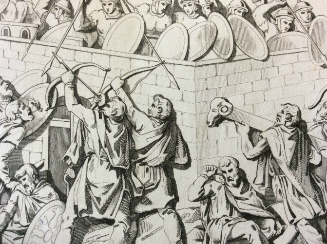 assaut_des_germains_avec_un_belier_colonne_allemagne_gravure_de_1838
