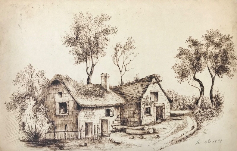 chaumiere_moyen_age_medievale_encre_1862_hippolyte_blondel_1808-1884_oise_?