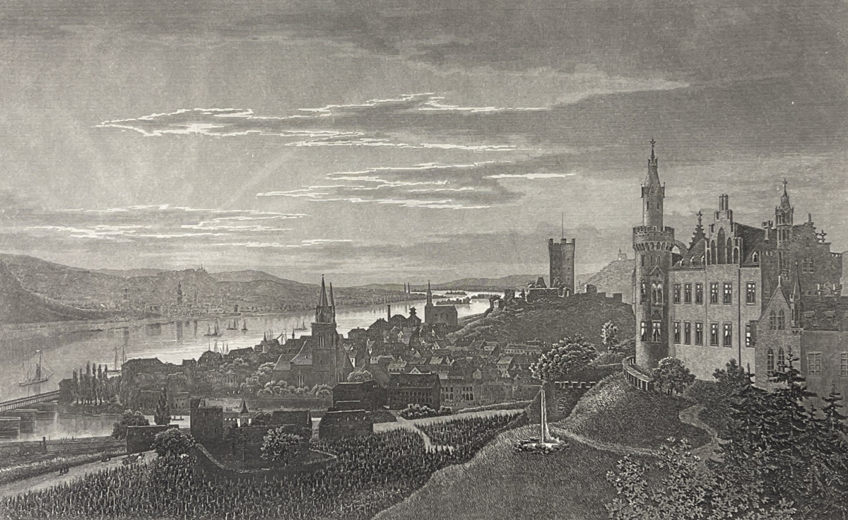 bingen_am_rhein_germany_1850_antique_engraving_rhine_valley_rhein_view_allemagne