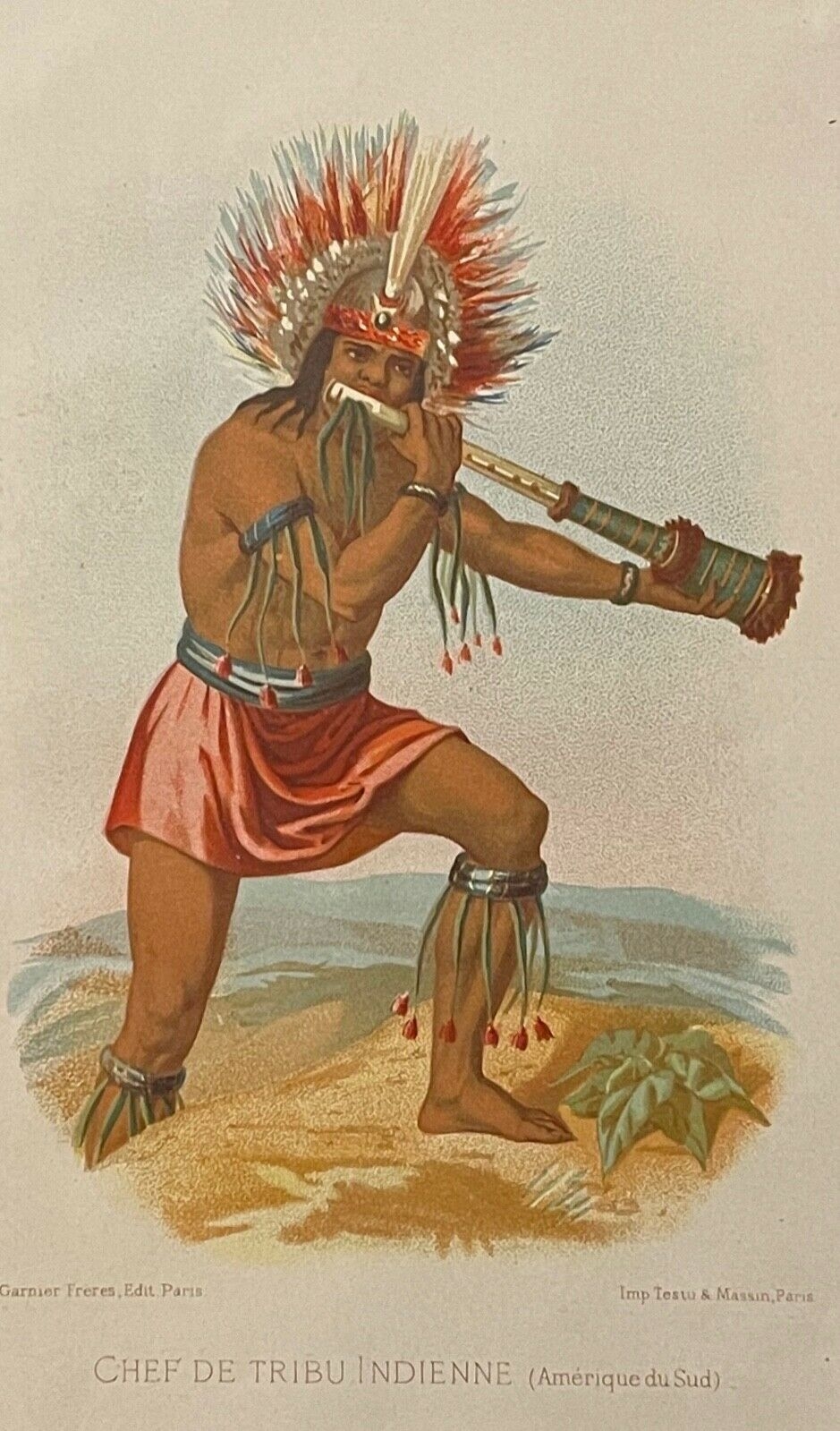 chef_de_tribu_indienne_amerique_de_sud_xixe_lithographie_c_1880_musique_flute