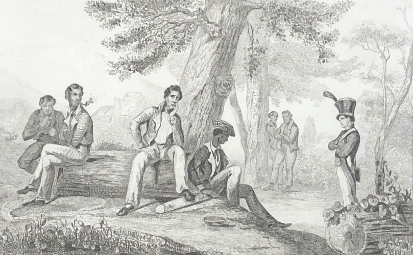 tasmanie_australie_groupe_dans_un_defrichement_oceanie_gravure_de_1836