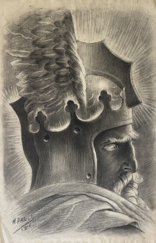 tete_de_roi_guerrier_par_h_paris_fusain_1910_france